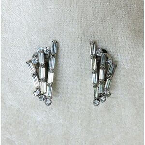 Vintage Art Deco Clear Rhinestone Ear Climber Earrings